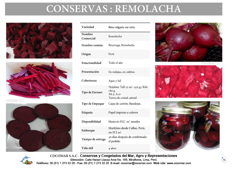 Cocomar (Peru) – Conservas de Beterraga – Remolacha