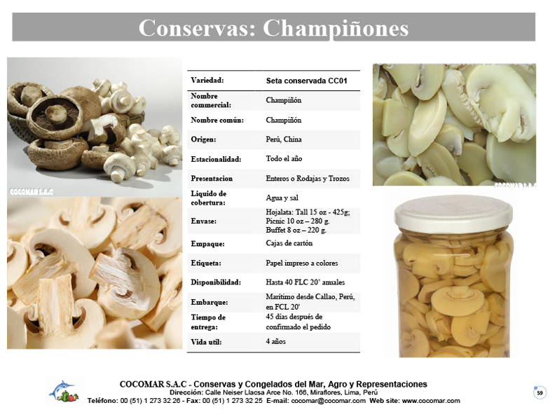 Cocomar (Peru) – Conservas de Champiñones